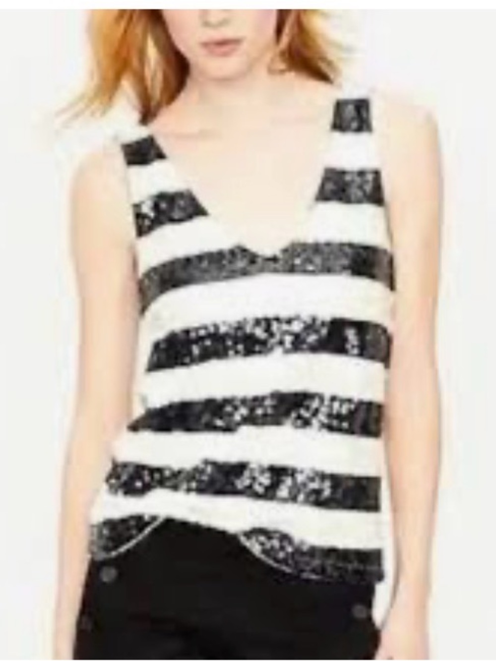 New J Crew S Rugby White-Black stripe cotton sequin evening date night tank top